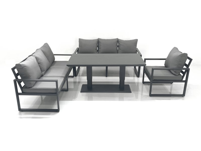 Fimous Outdoor Garden Furniture Set Aluminium Lounge Sofa Adjustable Rising Lifting Dining Table Sets Dark Grey