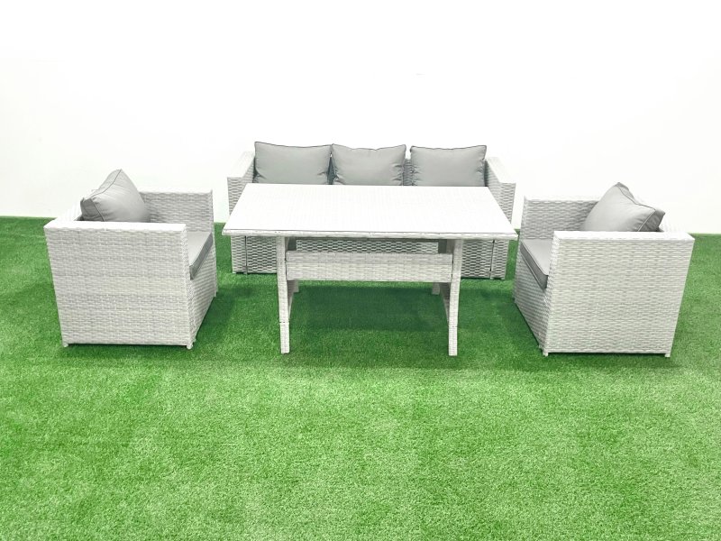 Fimous Garden Dining Set Outdoor Rattan Furniture Set with Sofa Dining Table 2 Chairs Light Grey Mixed