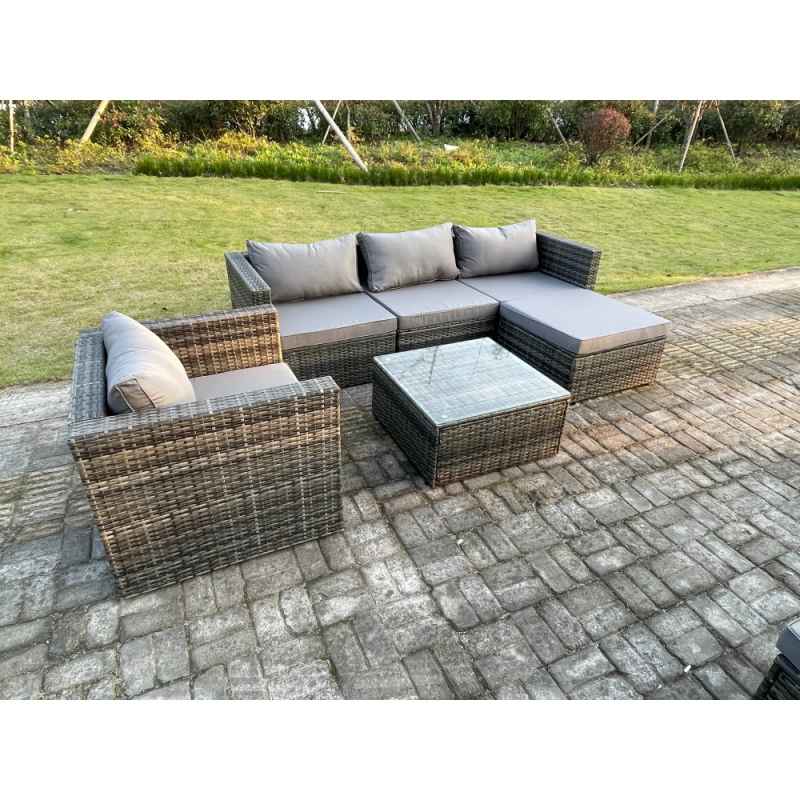 Fimous 5 Seat Modular Rattan Garden Furniture Coffee Table Footstool Chair Outdoor