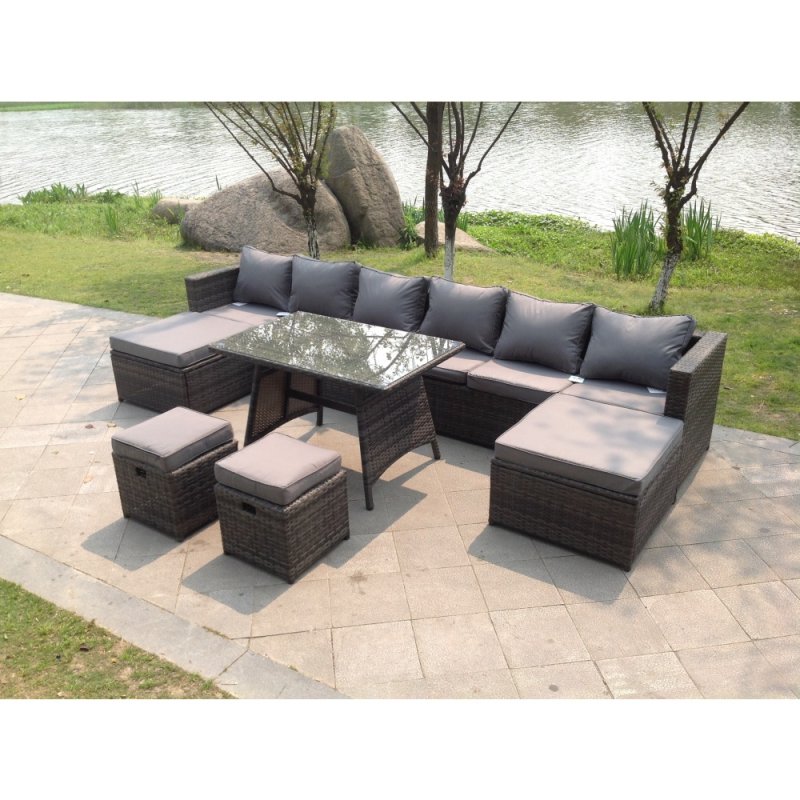 Fimous Lounge Rattan Garden Furniture Sets Dining Table Big Footstools And Small Stools