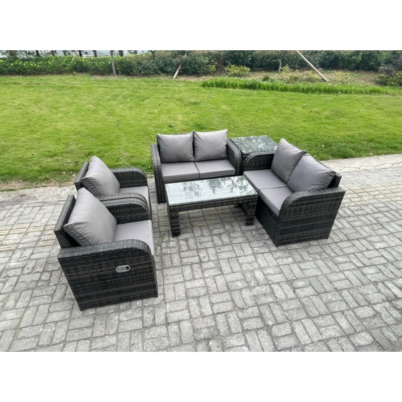 Fimous 6 Piece Rattan Garden Furniture Set Outdoor Patio Sofa, Table and Chairs Garden Table Ideal for Pool Side, Balcony, Outdoor and indoor Conservatory Patio Set