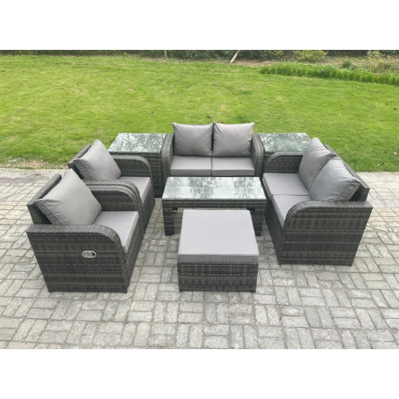 Fimous 8 Piece Rattan Garden Furniture Set Outdoor Patio Sofa, Table and Chairs Garden Table Footstools Ideal for Pool Side, Balcony, Outdoor and indoor Conservatory Patio Set