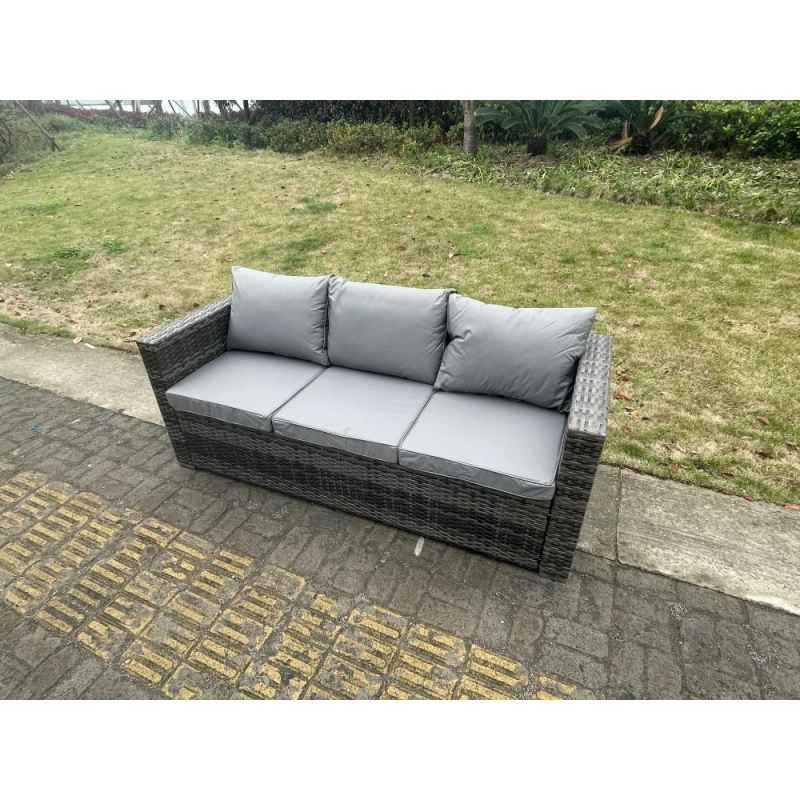 Fimous 3 Seater Rattan Lounge Sofa Patio Outdoor Garden Furniture With Seat And Back Cushion