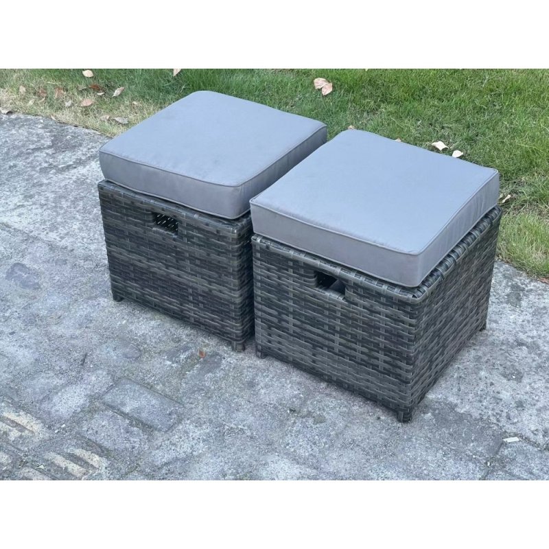 Fimous Patio Rattan Garden Furniture Set with Oblong Rectangular Dining Table 2 Small Footstools 8 Seater Outdoor Lounge Sofa Set Dark Grey Mixed