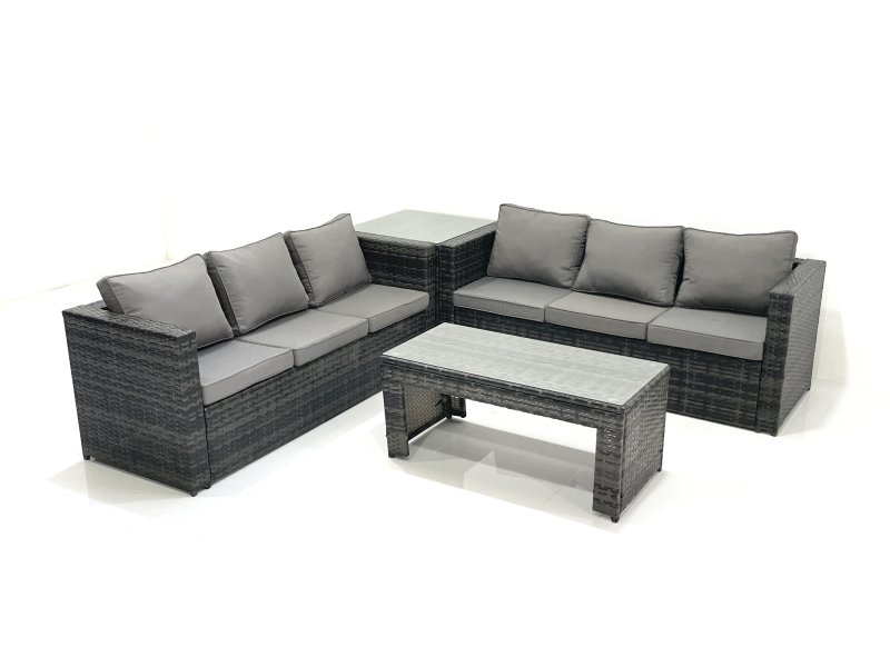 Fimous Garden Outdoor Rattan Furniture Set with Sofa Coffee table 2 Side Tables Dark Grey Mixed