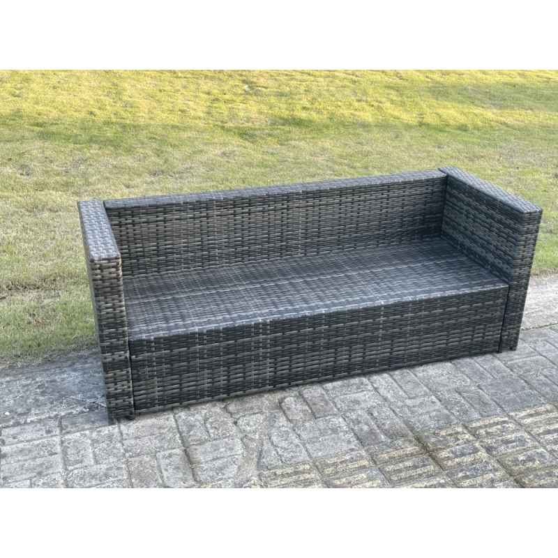 Fimous Outdoor Lounge Sofa Set Wicker PE Rattan Garden Furniture Set with Oblong Coffee Table 2 Small Footstools Dark Grey Mixed