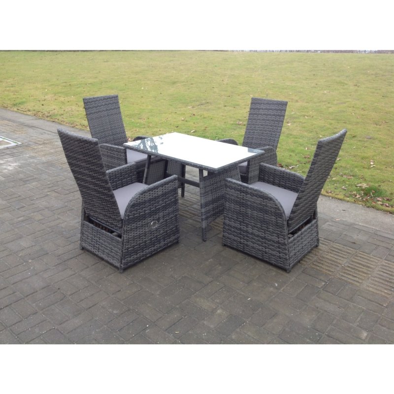Fimous Oblong Rectangular Table Adjustable Reclining Chair Rattan Dining Set Outdoor Garden Furniture Table And Chair Set Mixed Grey 4 Chairs