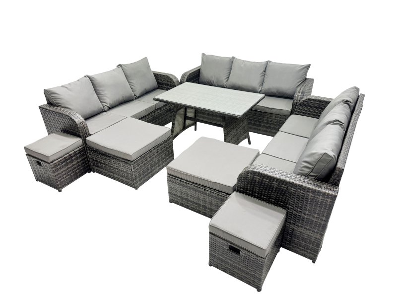 Fimous Garden Rattan Outdoor Furniture Set 13 Seater with 3 Seater Sofa 4 Stools Dark Grey