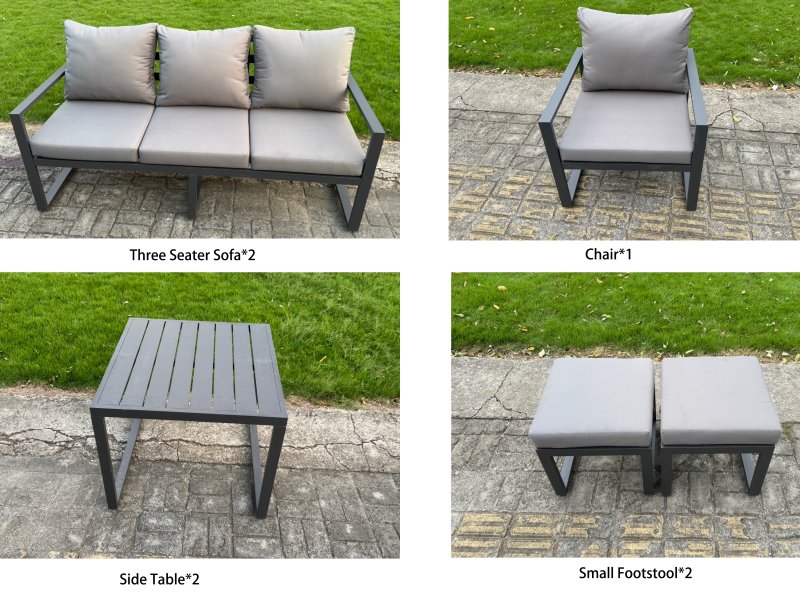 Fimous Aluminium Garden Furniture Sets,9 Seater Outdoor Sofa Dining Set with Adjustable Rising Lifting Dining Table Side Table 2 Small Footstools for Yard,Poolside, Patio, Dark Grey