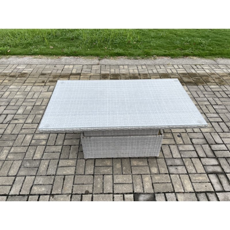 Fimous Outdoor PE Rattan Garden Funiture Set Height Adjustable Rising Lifting Table Sofa Dining Set with Armchair