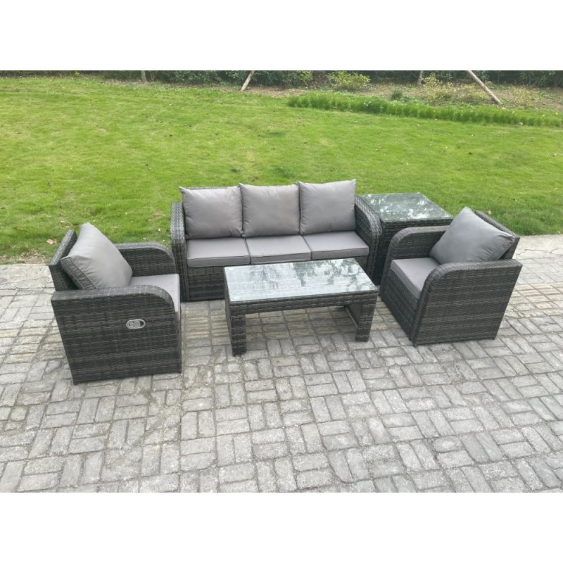 Fimous Wicker PE Rattan Garden Furniture Set Outdoor Lounge Sofa Set with Reclining Chair Coffee Table Side Table Dark Grey Mixed