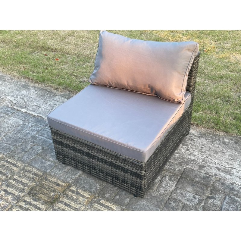 Fimous Outdoor Rattan Armless Sofa Chair Garden Furniture With Seat and Back Cushion Dark Grey Mixed