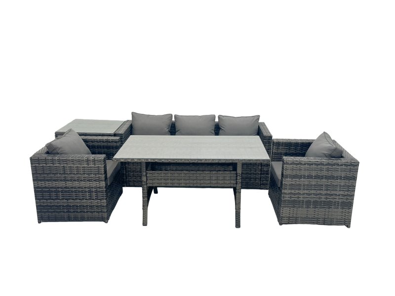 Fimous Outdoor Dining Table Sofa Armchair Set with Side Table Garden Furniture Set Dark Grey Mixed