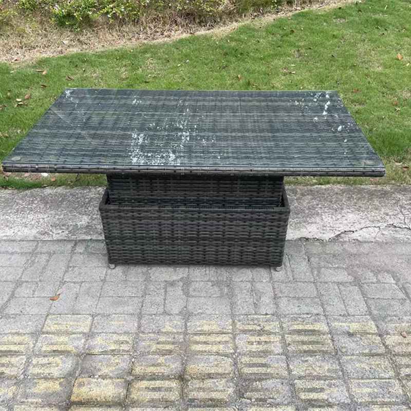 Fimous PE Wicker Rattan Garden Furniture Rising Adjustable Lifting Dining or Coffee Table In Dark Grey Mixed