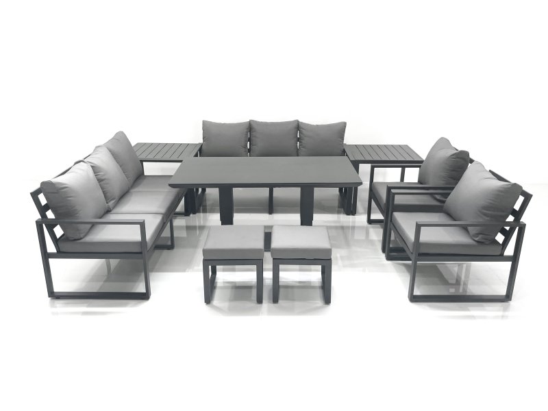 Fimous Garden Sofa Set Aluminium Furniture Rising Dining Tabe Set with 2 Chair 2 Small Footstools 2 Side Tables Dark Grey
