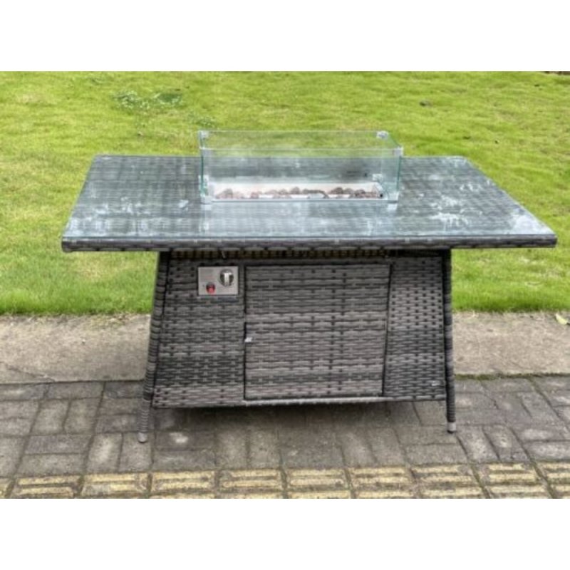 Outdoor PE Dark Mixed Grey Rattan Propane Butane Gas Fire Pit Dining Rectangular Oblong Table Gas Heater Burner Garden Furniture Accessory