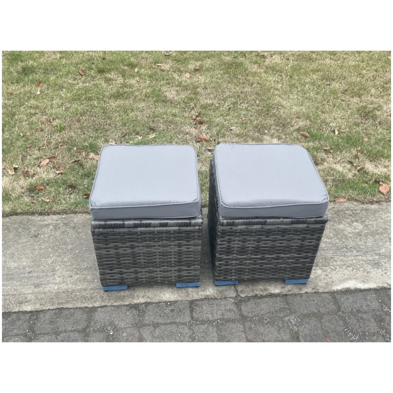 Fimous Outdoor Rattan Furniture Garden Dining Set Height Adjustable Rising lifting Table Love Sofa Set With 2 Small Footstools Dark Grey Mixed