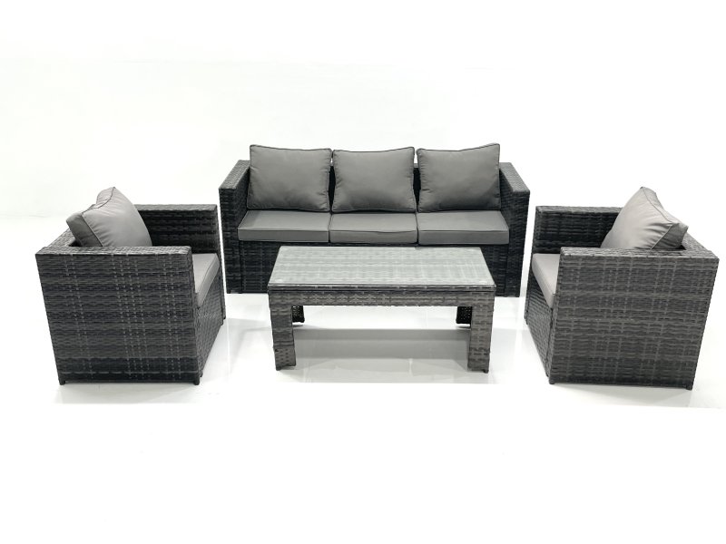 Fimous Rattan Garden Furniture Set Outdoor Lounger Sofa with Coffee Table 2 Armchair Dark Grey Mixed