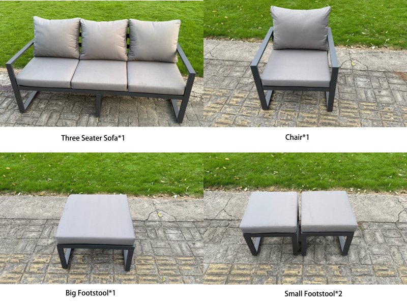 Fimous Aluminum Outdoor Dining Set Patio Dining Furniture Set Includes Adjustable Rising Lifting Dining Table Chairs with 2 Small Footstools 2 Side Tables