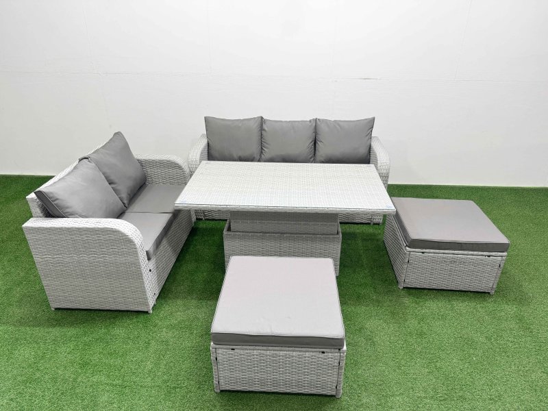 Fimous 7 Seater PE Rattan Wicker Garden Furniture Patio Conservatory Sofa Set with Adjustable Lifting Dining or Coffee Table 3 Seater Sofa Love Sofa 2 Big Footstool