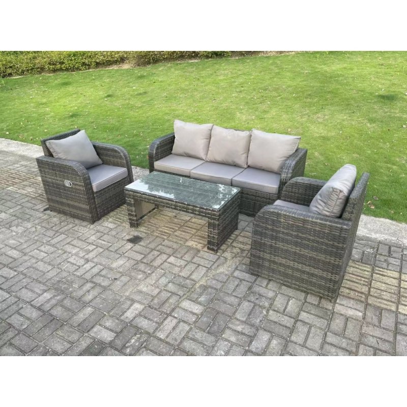Fimous 5 Seat PE Rattan Garden Furniture Set Adjustable Chair Lounge Sofa Set Oblong Coffee Table Dark Grey Mixed
