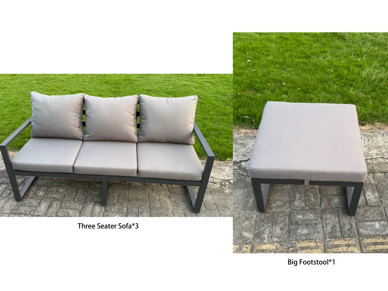 Fimous U-shaped Garden Furniture Set 9-Seater Aluminium Outdoor Dining Set with Adjustable Rising Lifting Dining Table 2 Side Tables Dark Grey