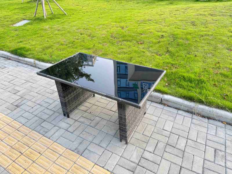 Fimous Rattan Garden Furniture Dining Set 6-seater Patio Black Glass Table Chairs Outdoor Dark Grey Mixed