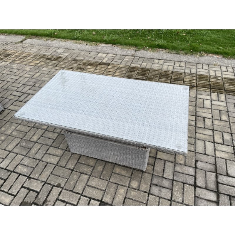 Fimous Rattan Outdoor Garden Funiture Set Height Adjustable Rising Lifting Table Sofa Dining Set with Light Grey