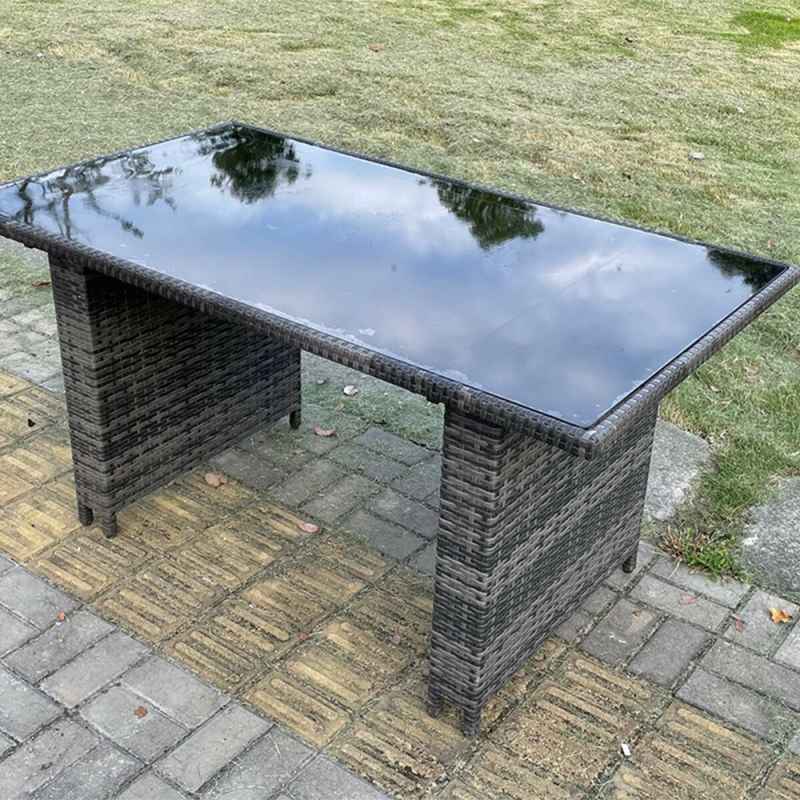 Fimous High Back Grey Mixed Rattan Corner Sofa Dining Set Table With Stools 8 Seater left corner