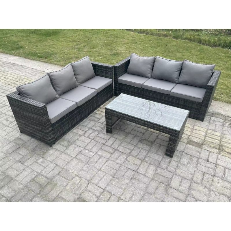 Fimous Outdoor Rattan Garden Furniture Lounge Sofa Set With Oblong Rectagular Coffee Table
