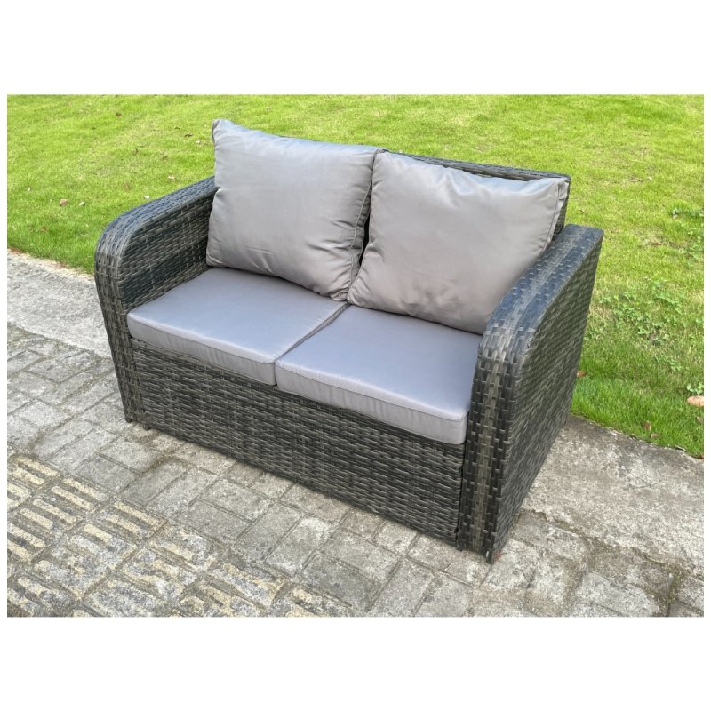 Fimous Outdoor Rattan Garden Furniture Sofa Set Dining Table Reclining Chairs Love Sofa 6 Seater