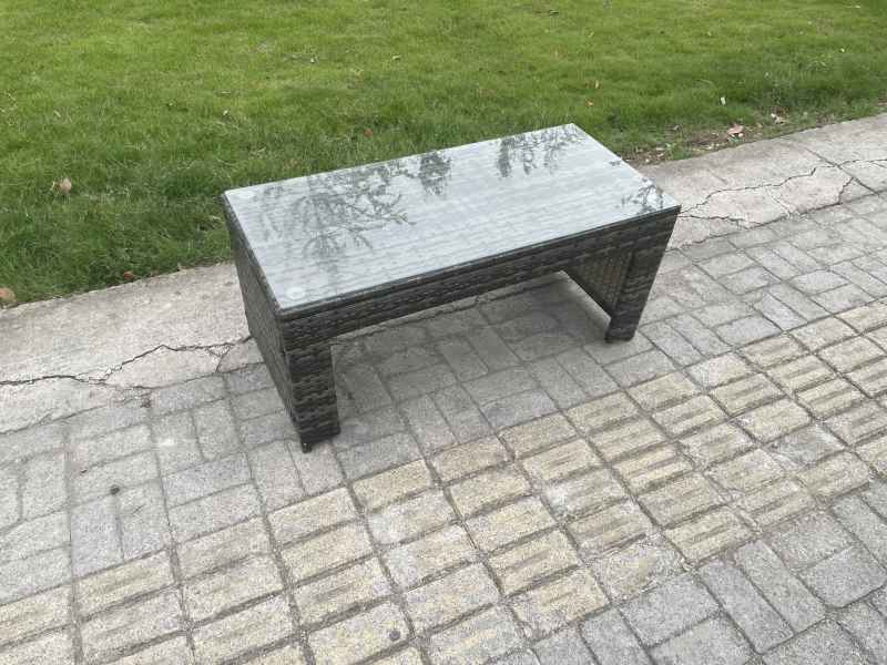 Fimous Outdoor Furniture Garden Dining Set Rattan Corner Sofa Set with 2 Armchairs 2 Big Footstool Dark Grey Mixed