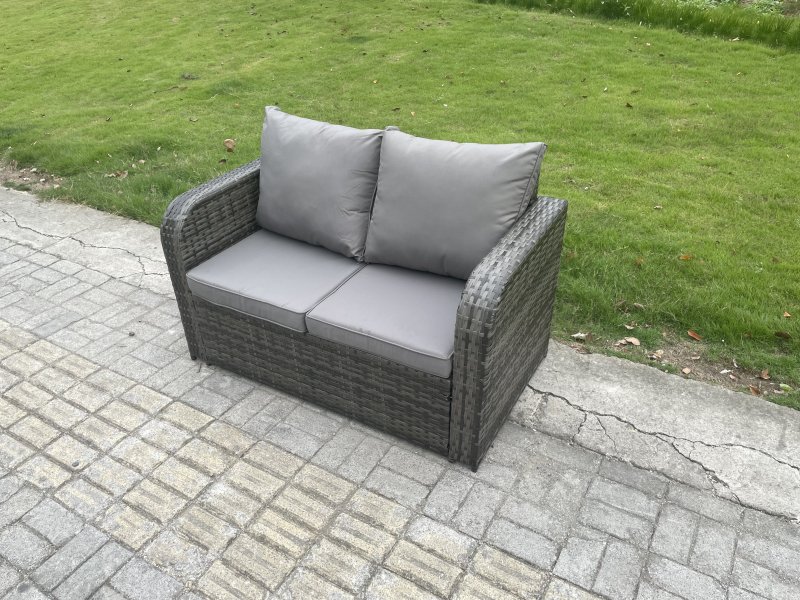 Fimous 8 Seater Outdoor Garden Dining Sets Rattan Furniture With Dining Table Armchairs Love Sofa 3 Footstools Dark Grey Mixed