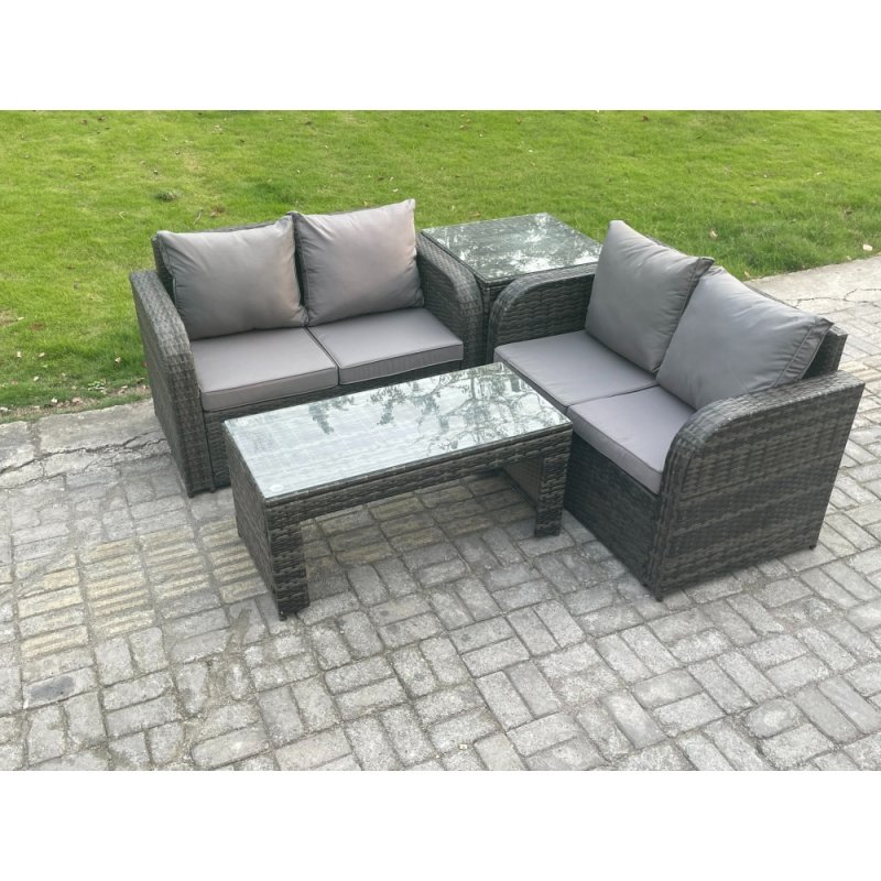 Fimous High Back Rattan Garden Furniture Set with Loveseat Sofa Rectangular Coffee Table Indoor Outdoor Patio Lounge Sofa Set Dark Grey Mixed