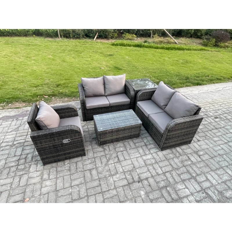 Fimous High Back Rattan Garden Furniture Set with Loveseat Sofa Rectangular Coffee Table Side Table Indoor Outdoor Patio Lounge Sofa Set Dark Grey Mixed