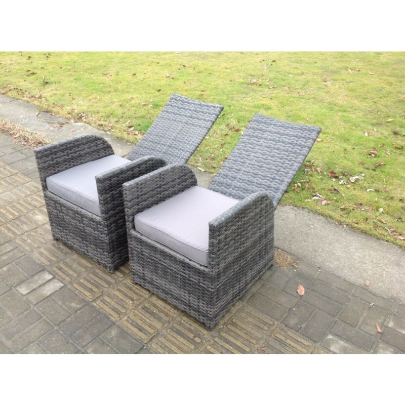 Fimous Dark Grey Mixed Outdoor Wicker Rattan Garden Furniture Reclining Chair And Table Dining Sets 2 PC Chairs