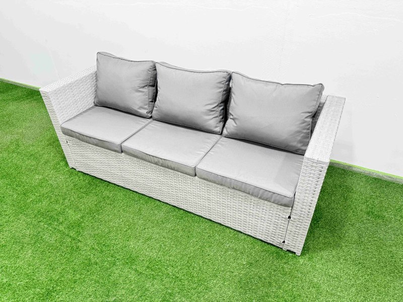 Fimous Rattan Garden Furniture Dining Set 6-seater Patio Rectangular Table 3 Seater Sofa Set with Side Table Light Grey