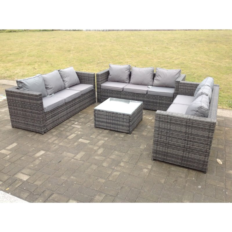 Fimous Outdoor Rattan Garden Furniture Lounge Sofa Set With Square Coffee Table