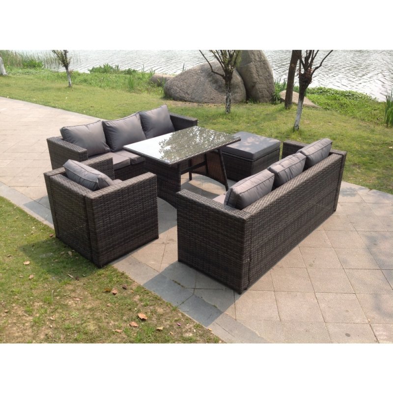 Fimous 8 Seater Lounge Rattan Sofa Dining Set Table Chair Garden Furniture Outdoor