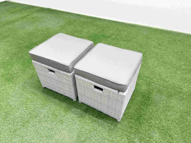 Fimous 10 Seater Poly Rattan Outdoor Garden Furniture Oblong Coffee Table Sofa Set Patio 3 Seater Sofa Reclining Chair 3 Seater Sofa 3 Stools Light Grey