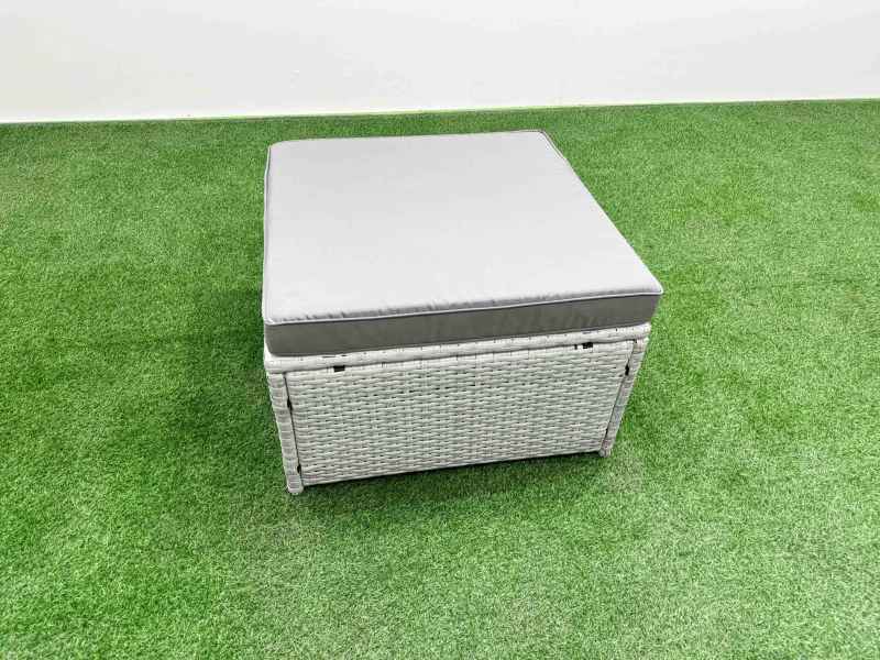 Fimous PE Rattan Lounge Sofa Set 12 Seater Outdoor Garden Furniture Set with Adjustable Lifting Dining or Coffee Table 3 Seater Sofa 3 Stools Light Grey