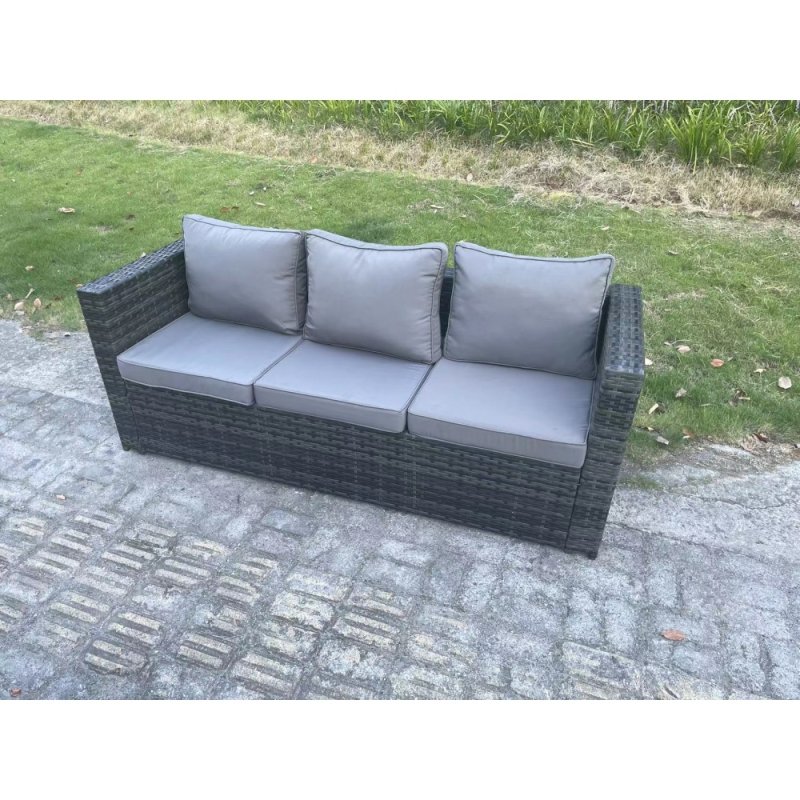 Fimous PE Wicker Outdoor Garden Furniture Set Patio Rattan Rectangular Dining Table Lounge Sofa with 2 Small Footstool 8 Seater Dark Grey Mixed
