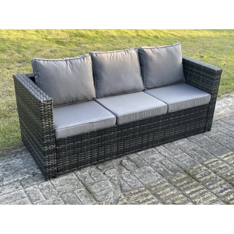 Fimous Lounge Rattan Sofa Set Outdoor Garden Furniture Oblong Rectangular Coffee Table With 2 Chairs 2 Stools Extra Side Table