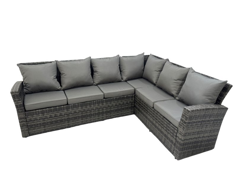 Fimous Rattan Garden Furniture Set 8 Pieces Outdoor Garden Sofa Oblong Coffee Table Set with Chair 3 Footstools Dark Grey Mixed