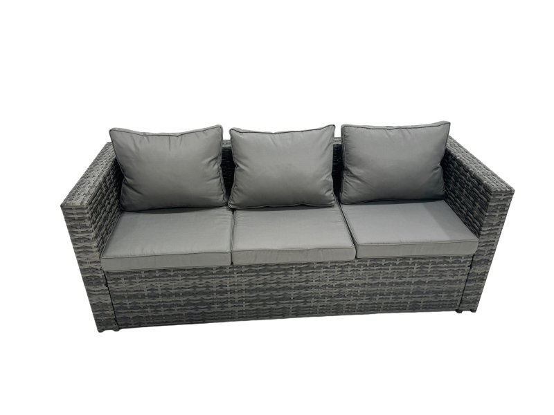 Fimous Outdoor Dining Table Sofa Set with Side Table Big Footstool Garden Furniture Set Dark Grey Mixed