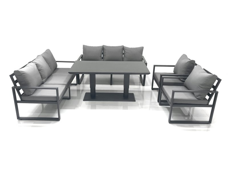 Fimous Garden Sofa Set Aluminium Furniture Rising Dining Tabe Set with 2 Chair Dark Grey