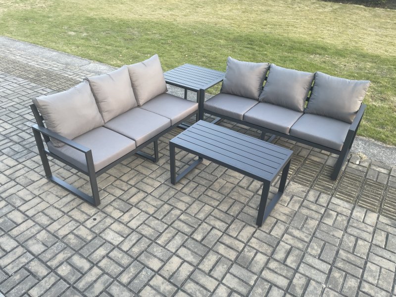 Fimous Aluminium 4 Pieces Outdoor Garden Furniture Lounge Sofa Set with Oblong Coffee Table Side Table Dark Grey