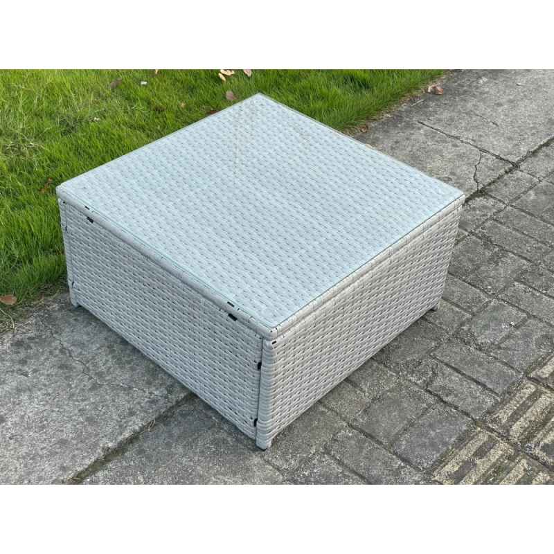 Fimous Light Grey Rattan Square Tea Coffee Table Outdoor Garden Patio Furniture With Clear Tempered Glass