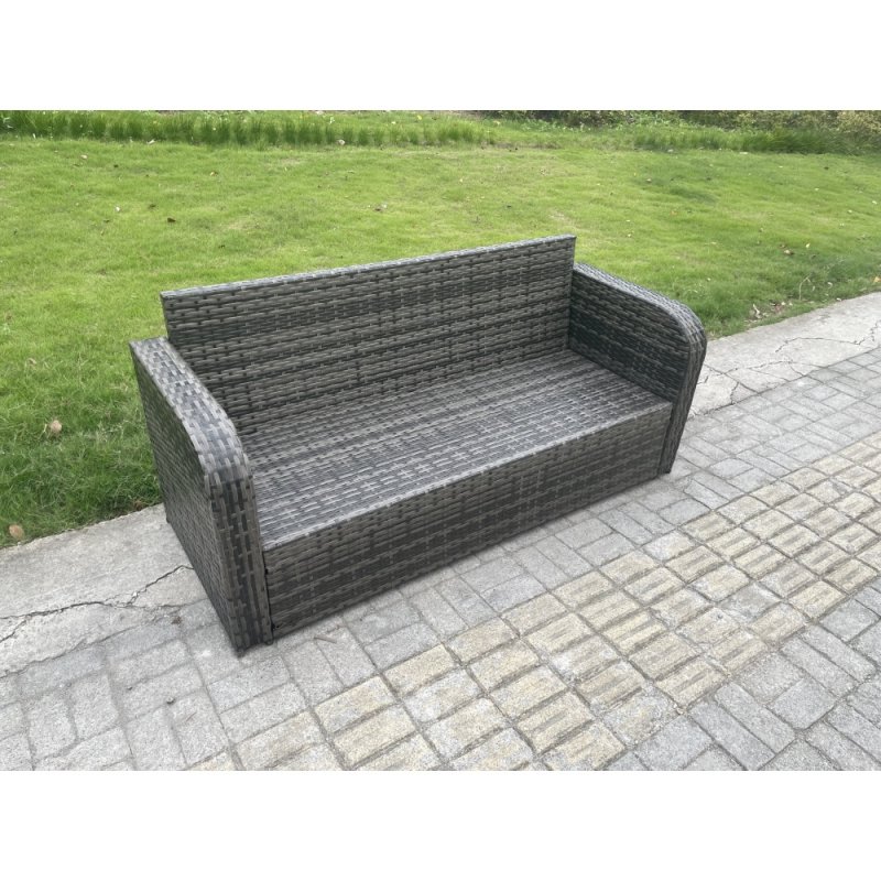 Fimous Outdoor Garden Furniture Sets 11 Seater Wicker Rattan Furniture Sofa Sets with Rectangular Coffee Table 3 Seater Sofa 2 Side Tables 2 Big Footstool Dark Grey Mixed