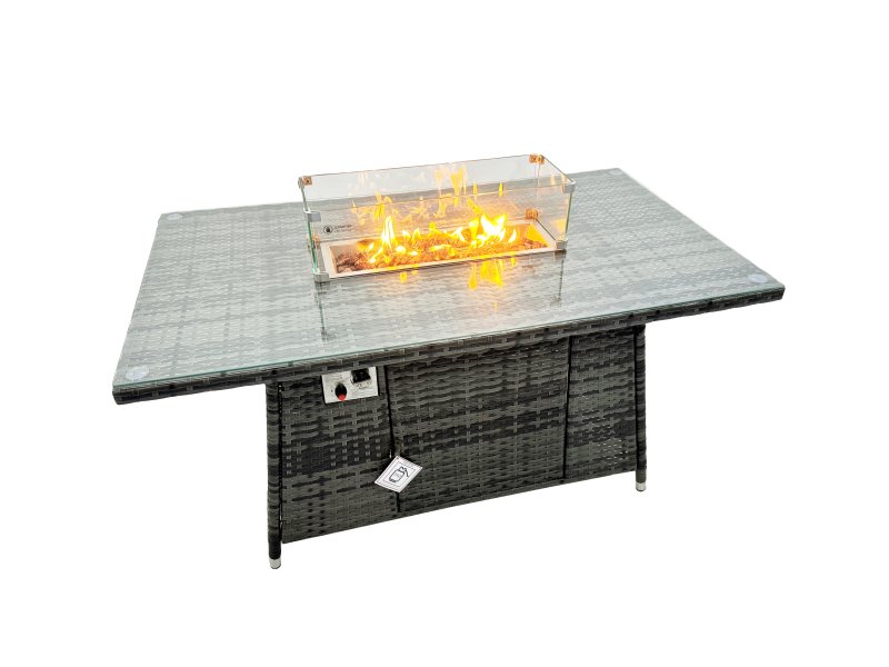 Fimous 11 Seat Poly Rattan Outdoor Patio Gas Firpit Dining Table Corner Sofa Set with 3 Stool 2 Chairs for Garden Backyard Dark Grey Mixed